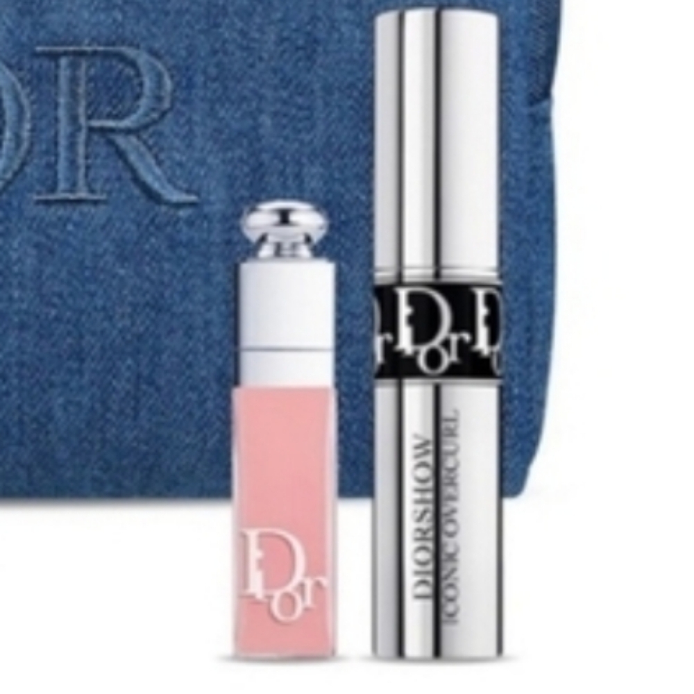 New Dior Blue Denim Cosmetic Bag with Soft Pink Lip Gloss & Black Mascara - Picture 15 of 15